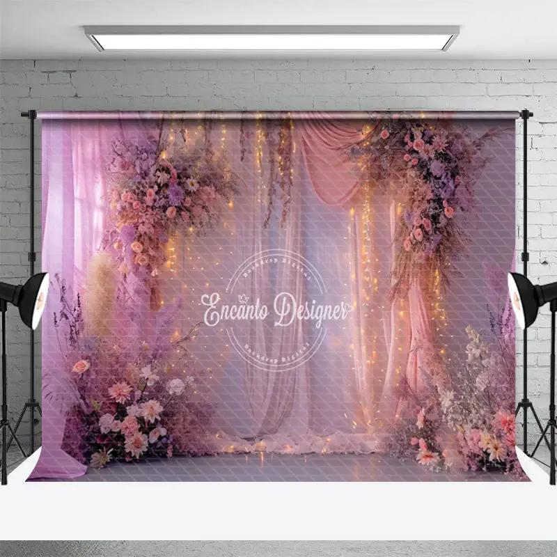 Purple Pink Curtain Dim Light Floral Photo Backdrop - Aperturee