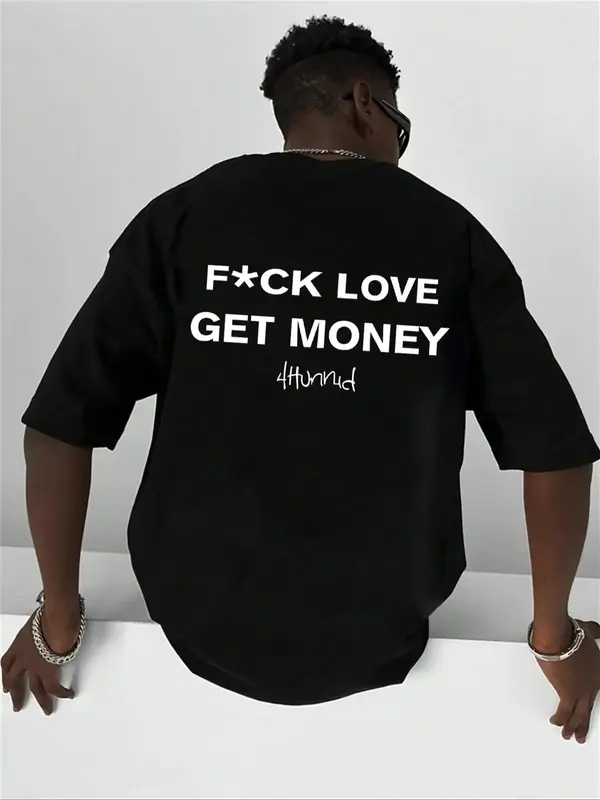 Men's Regular Fit Letter Print Drop Shoulder Tee, Summer Clothes Casual Fashion Soft Comfortable Round Neck Half Sleeve T-sh...