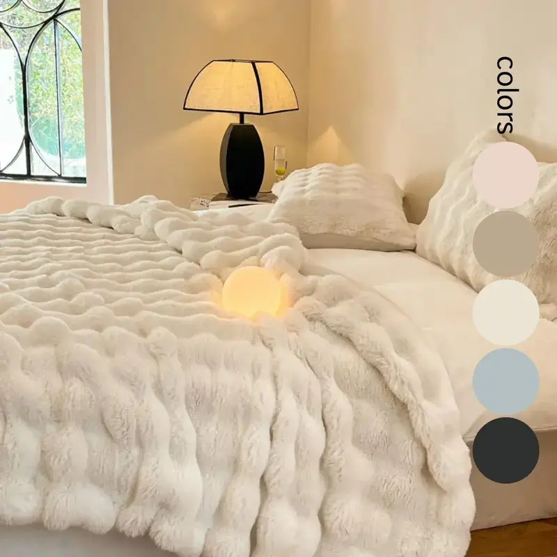 Solid Color Faux Rabbit Fur Blanket, 1 Count Soft Comfy Skin-friendly Warm Throw Blanket, Bedding Supplies for Home Bedroom L...