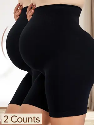 Maternity Solid High Waist Short Leggings, Breathable Comfortable High Stretch Maternity Shorts, Pregnancy Biker Shorts, Work...