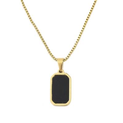 304 Stainless Steel & Black Resin Rectangle Pendant Necklaces