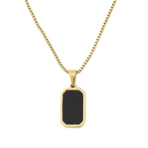 304 Stainless Steel & Black Resin Rectangle Pendant Necklaces
