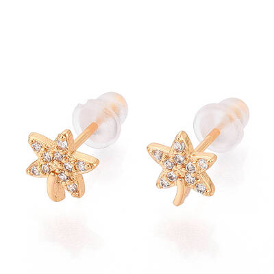 Leaf Brass Micro Pave Clear Cubic Zirconia Stud Earrings