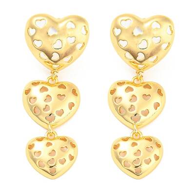 Hollow Heart Rack Plating Brass Dangle Stud Earrings