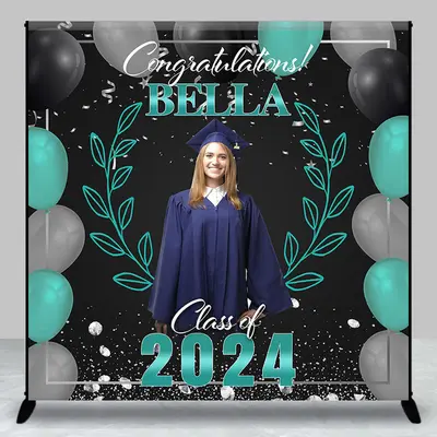 Green Blue Balloon Diamond Custom Graduation Backdrop - Aperturee