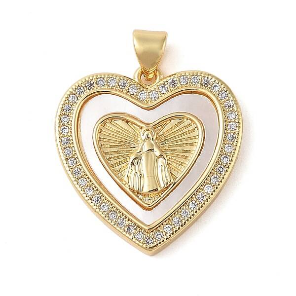 Brass & Shell & Clear Cubic Zirconia Pendants