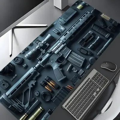Cool Military Weapon Build Weapon Parts Display Large Gaming Mouse Pad, Stylish Desk Protector with Rubber, Multi-Size for La...