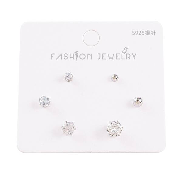6 Pcs Brass Mirco Pave Clear Cubic Zirconia Ear Studs