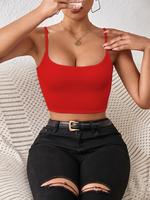 Women's Casual Solid Crop Cami Top, Sleeveless Scoop Neck Spaghetti Strap Cropped Tank Top, Short Camisole for Party Holiday ...