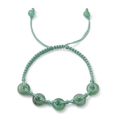Natural Green Aventurine Rondelle Braided Bead Bracelets