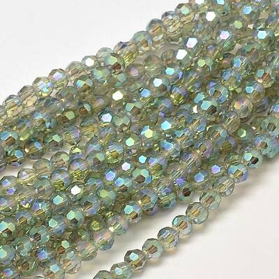 Faceted Round Full Rainbow Plated Electroplate Glass Beads Strands