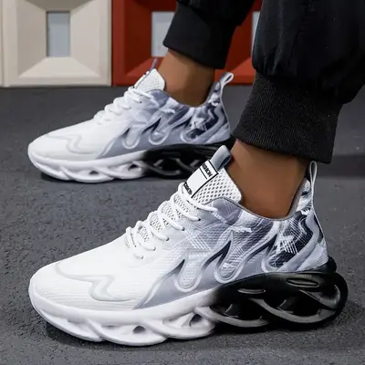 Men's Large Breathable Mesh Athletic Running Shoes - Shock absorbent, soft-soled sneakers, white/grey and blue/pink gradients...