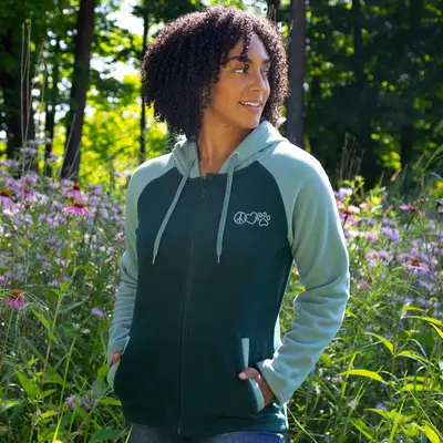 Peace Love Paws Fleece Hooded Zip Up Jacket - Black - S
