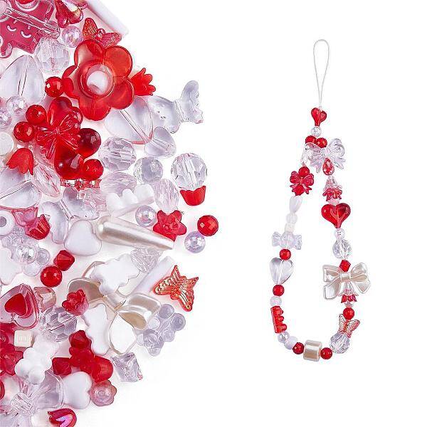 150 Pieces Random Rose Acrylic Beads Bear Pastel Spacer Beads Butterfly Loose Beads for Jewelry Keychain Phone Lanyard Making