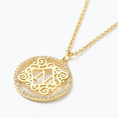 Brass Micro Pave Clear Cubic Zirconia Pendant Necklaces