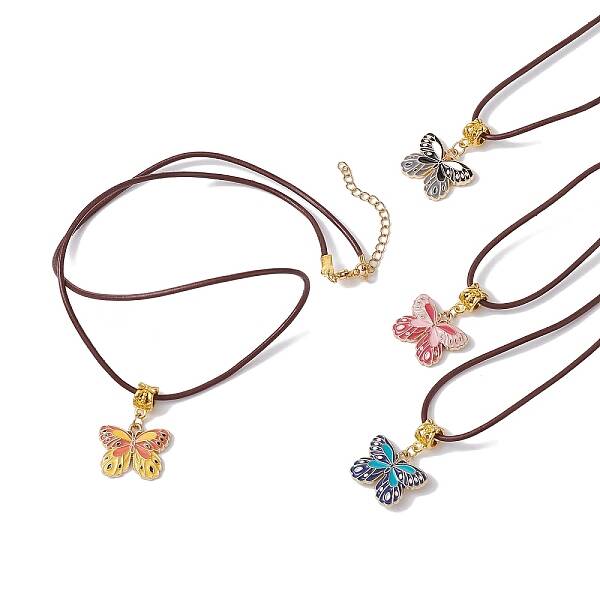 Alloy Enamel Butterfly Pendant Necklaces