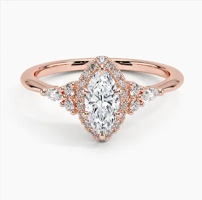 10K Rose Gold 0.75 to 3.25 CT.T.W. Marquise Cut Lab Created Diamond Engagement Band D VVS-VS IGI Certified