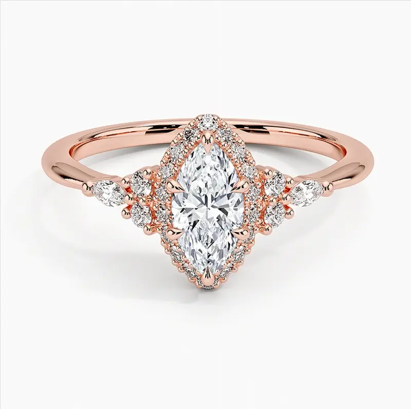10K Rose Gold 0.75 to 3.25 CT.T.W. Marquise Cut Lab Created Diamond Engagement Band D VVS-VS IGI Certified
