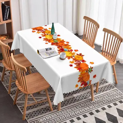 Aperturee Fall Pumpkins White Rectangle Tablecloth For Decor, 52x70 Inch, 30.82 USD, rectangle tablecloths, ZJY04670-A