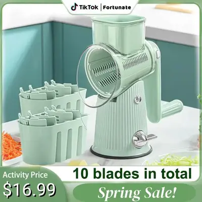 Cheese Grater, 5 in 1 Rotary Cheese Grater Multi-Purpose Stainless Steel Kitchen Cheese Shredder-cheese Grater with handle Ef...