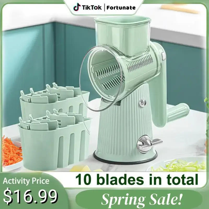 Cheese Grater, 5 in 1 Rotary Cheese Grater Multi-Purpose Stainless Steel Kitchen Cheese Shredder-cheese Grater with handle Ef...