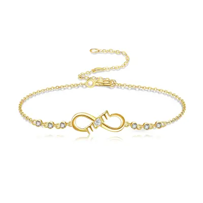 14K Gold Circular Shaped Cubic Zirconia Infinity Symbol Charm Bracelet