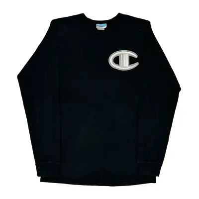 Champion Long Sleeve T-Shirt - Large Black Cotton
