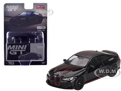 BMW M4 CSL Black Sapphire with Carbon Top and Red Stripes Limited Edition to 2760 pieces Worldwide 1/64 Diecast Model Car by ...