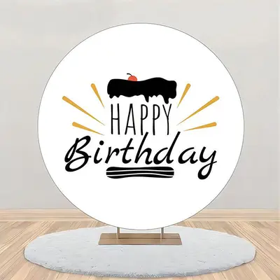 Cake Cherry White Simple Round Birthday Backdrop - Aperturee