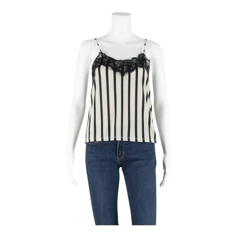 ZARA TRAFALUC Womens Camisole Vest Grey V-Neck Sleeveless Striped S