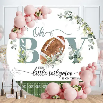 Oh Boy Little Tailgater Round Baby Shower Backdrop - Aperturee