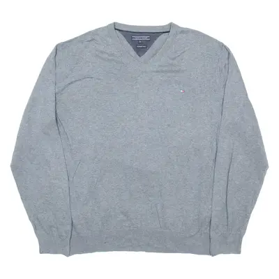 TOMMY HILFIGER Mens Jumper Grey V-Neck Tight Knit 2XL