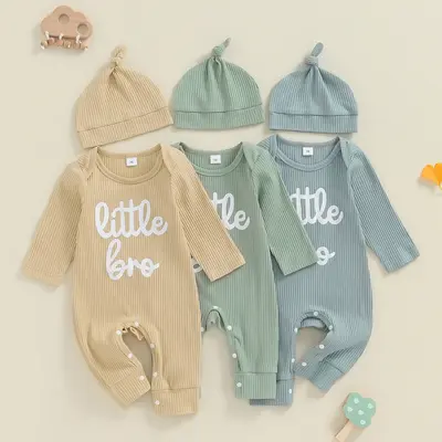 Newborn Baby Boy Clothes Little Brother Romper Jumpsuits 2Pcs Clothing  Lil Bro Set Infant Outfit
