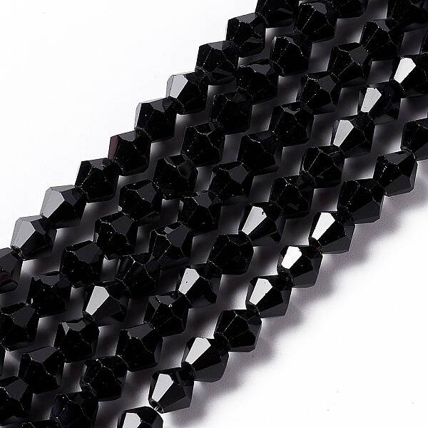 Black Color Faceted Glass Bicone Beads Strands