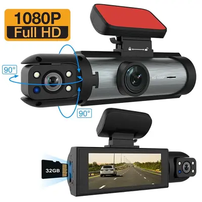 Car Dash Cam with Front and Rear Camera, 1 Count Car Dashboard Wide Angle Dash Cam with IR Night Vision, Loop Recording Car C...