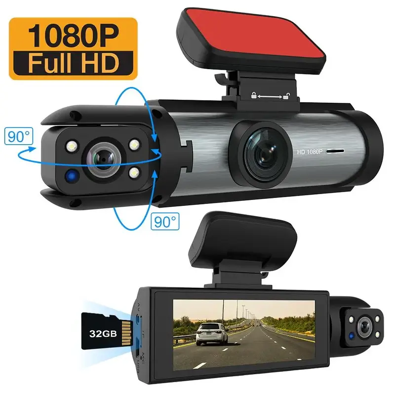 Car Dash Cam with Front and Rear Camera, 1 Count Car Dashboard Wide Angle Dash Cam with IR Night Vision, Loop Recording Car C...