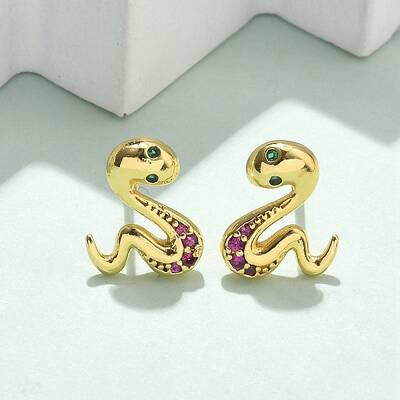 Snake Brass Micro Pave Cubic Zirconin Stud Earrings