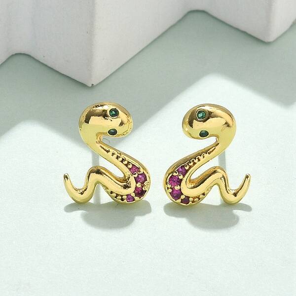 Snake Brass Micro Pave Cubic Zirconin Stud Earrings