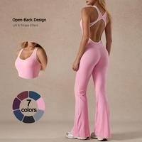 TimeOFF Women's Two-Piece Open-Back Tank & Flared Leggings Set | Color Block, Removable Padding | Lift & Shape | Yoga, Gym & ...