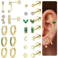 Dainty Gold Flat Back Earrings Hypoallergenic Cartilage Earring Sets for Multiple Piercing 20G Surgical Stainless Steel Earri...