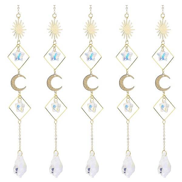 Electroplate Glass Star & Teardrop Window Hanging Suncatchers