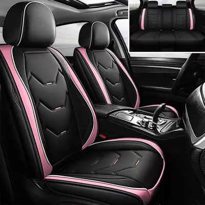 OTOEZ Fashion Pink Leather Universal Women Car Seat Covers 5 Seats Full Set Cushion Protector A Gift For Mom Sister Girlfrien...