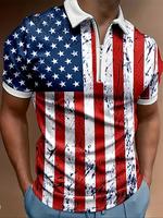 Men's Regular Fit Flag Print Half Zip Polo Shirt, Casual Fitted Shortsleeve Collar Top for Daily Outdoor Wear, Fashion Men's ...