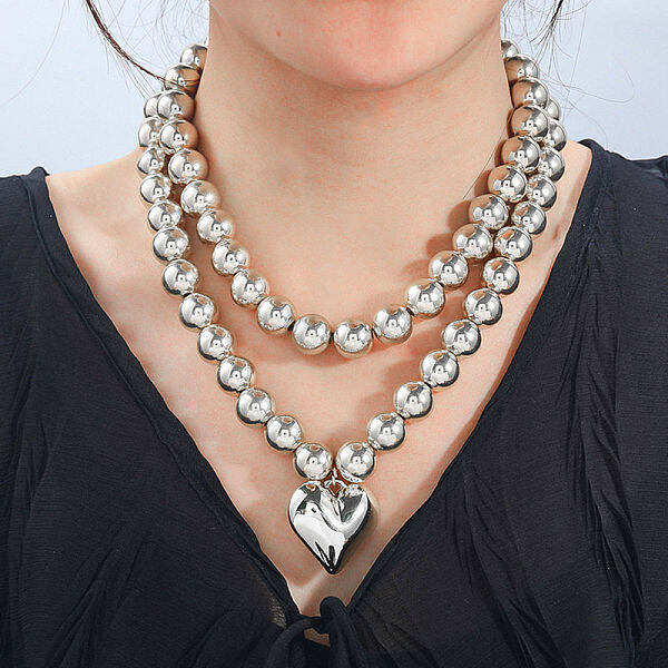 2Pcs 2 Styles Alloy Heart Pendant Necklaces Set
