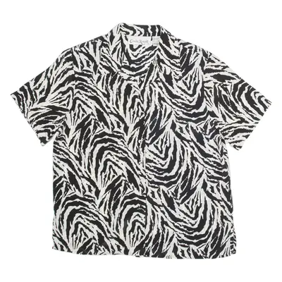 CLAUDIA RICHARD Womens Printed Shirt White Collared Crazy Pattern M