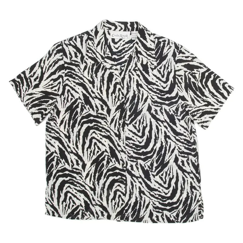 CLAUDIA RICHARD Womens Printed Shirt White Collared Crazy Pattern M