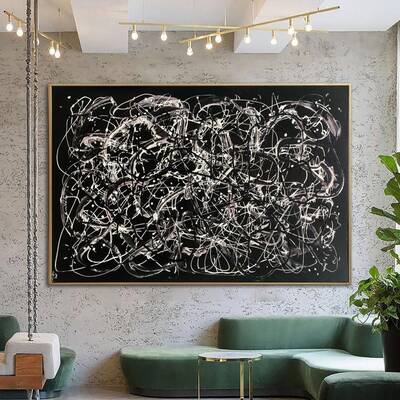 Jackson Pollock Style Painting on Canvas Black and White Wall Art Creative Artwork Customized Painting for Aesthetic Room Dec...