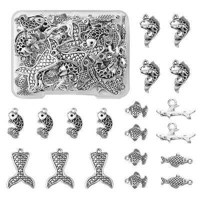 48Pcs 6 Styles Tibetan Style Alloy Pendant