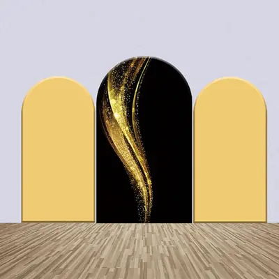 Yellow Black Gold Sparkle Abstract Arch Backdrop Kit - Aperturee