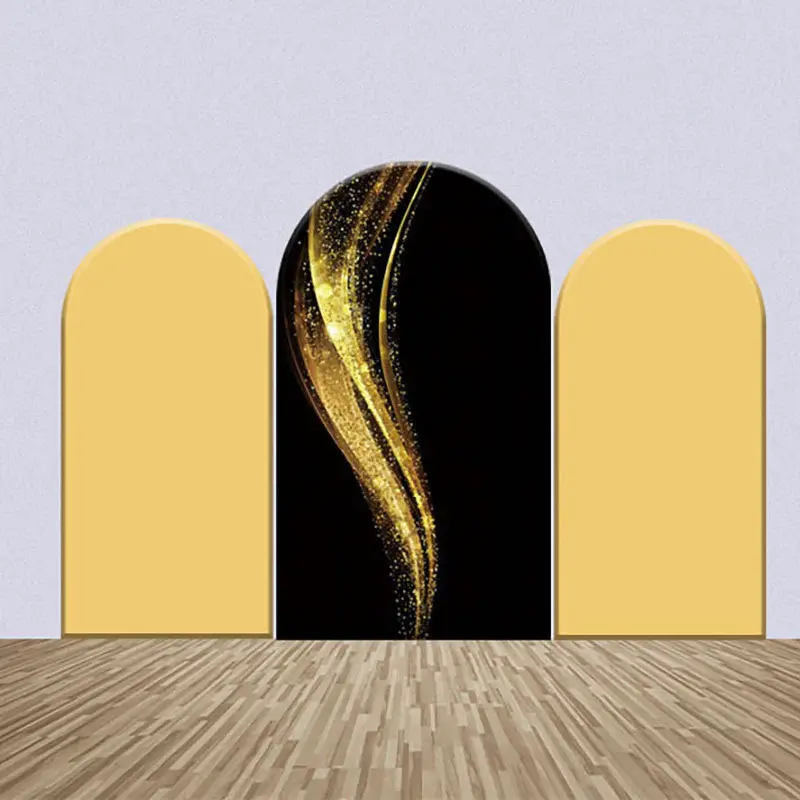 Yellow Black Gold Sparkle Abstract Arch Backdrop Kit - Aperturee